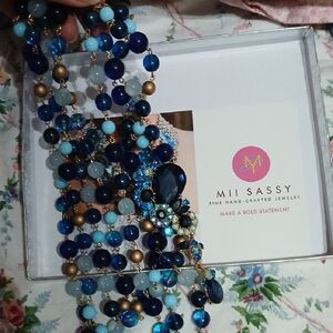 Blue and Gold Beaded Necklace